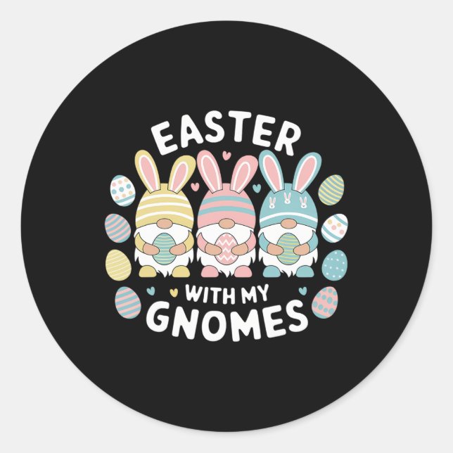 Sticker Rond Pâques drôle avec mes gnomes Joyeuses Pâques Gnome (Devant)