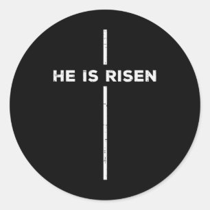 Sticker Rond Pâques Il Est Ressuscité Croix Jésus Religieux Hom