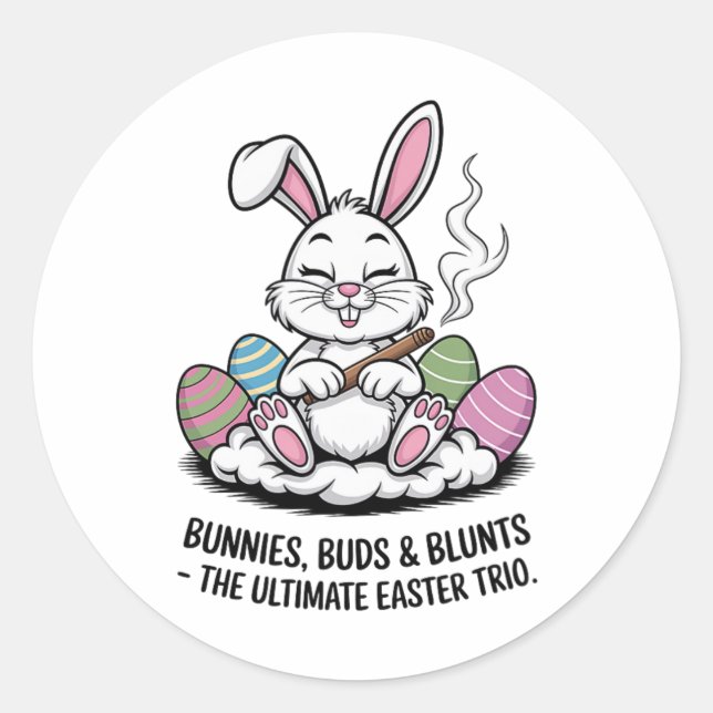 Sticker Rond Pâques Plaisanter Bunnies Humoristiques Buds Blunt (Devant)