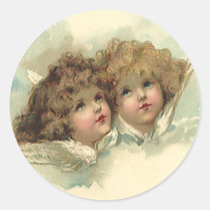 Sticker Rond Pâques vintage, anges angéliques nuages dans le ci
