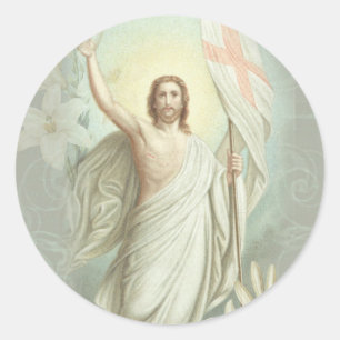 Sticker Rond Pâques Vintage Résurrection Pascha Religieux