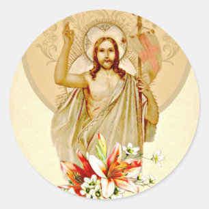 Sticker Rond Pâques Vintage Résurrection Pascha Religieux