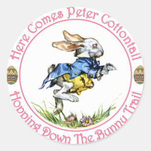 Sticker Rond Pâques - Voici Peter Cottontail