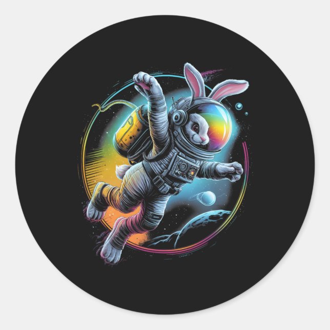 Sticker Rond Pâques Volant Galaxy Lapin Spatial À Astrona (Devant)