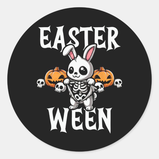 Sticker Rond Pâques Ween Skeleton Bunny Halloween Thème (Devant)