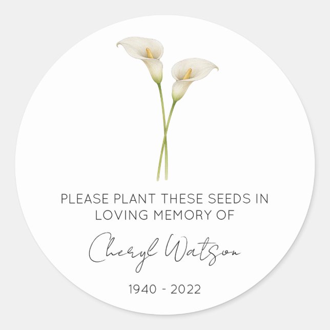 Sticker Rond Paquet de graines commémoratif de calla lily simpl (Devant)