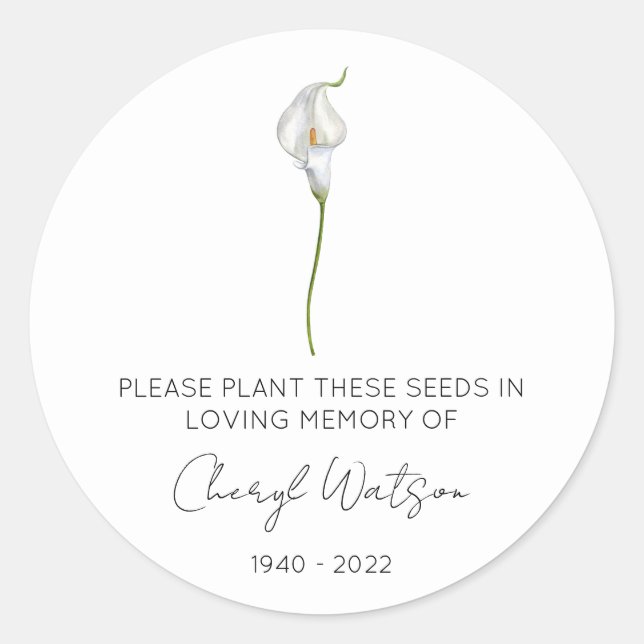 Sticker Rond Paquet de graines commémoratif de calla simple (Devant)