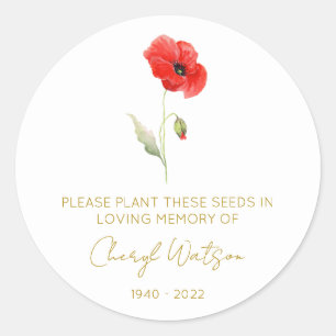 Sticker Rond Paquet de graines commémoratives simple coquelicot