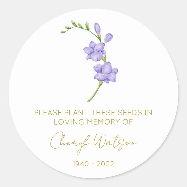 Sticker Rond Paquet de graines de Freesia commémoratif simple (Devant)