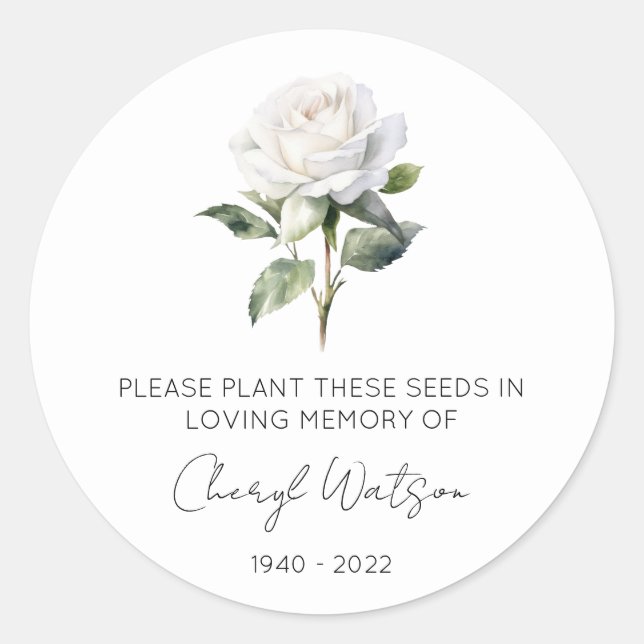 Sticker Rond Paquet de graines de rose blanche simple Mémorial (Devant)