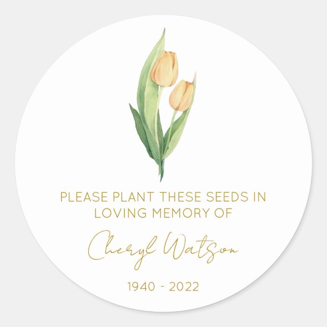 Sticker Rond Paquet de graines de tulipe mémorial simple (Devant)