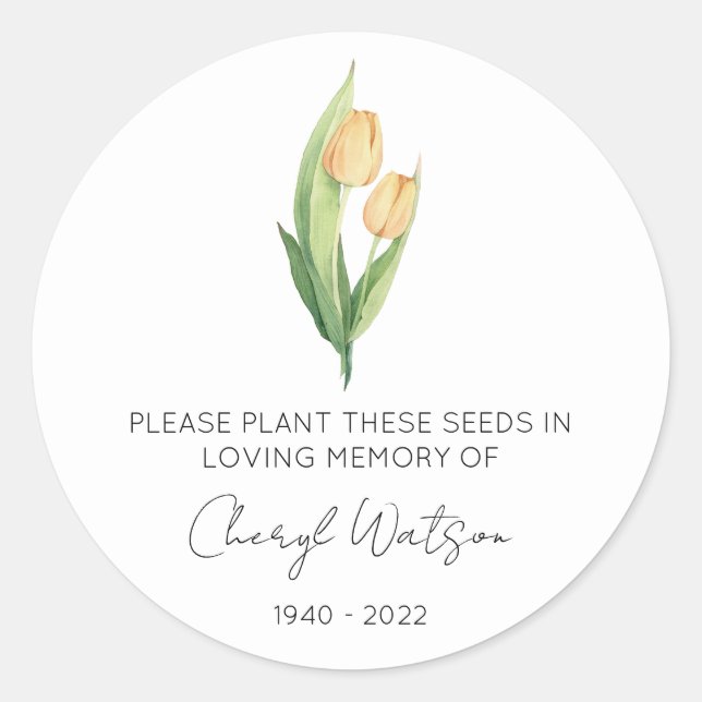 Sticker Rond Paquet de graines de tulipe mémorial simple (Devant)