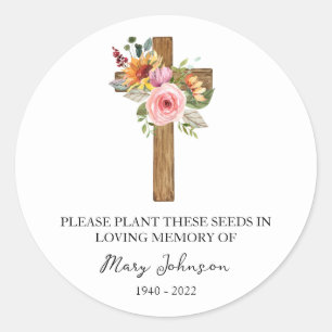 Sticker Rond Paquet de graines funéraires Mémorial Croix Floral