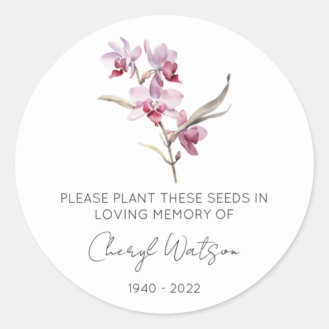 Sticker Rond Paquet de graines mémorial d'orchidée simple (Devant)