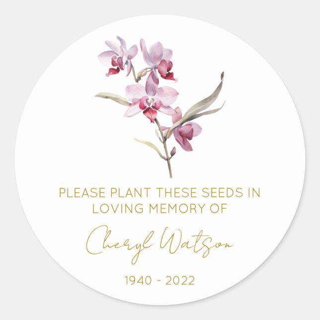 Sticker Rond Paquet de graines mémorial d'orchidée simple (Devant)