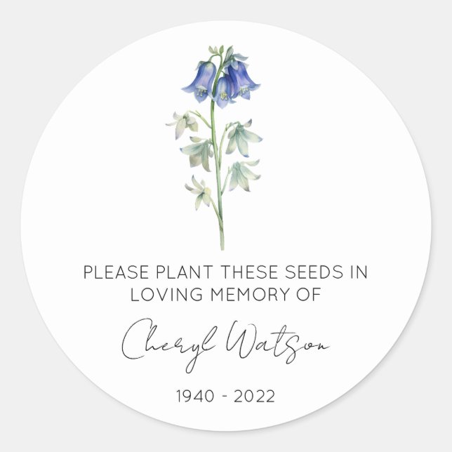 Sticker Rond Paquet de graines mémorial Simple Bluebell (Devant)