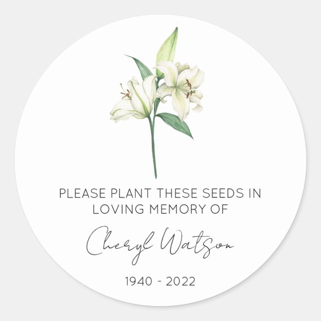 Sticker Rond Paquet de graines mémorial Simple Lily (Devant)