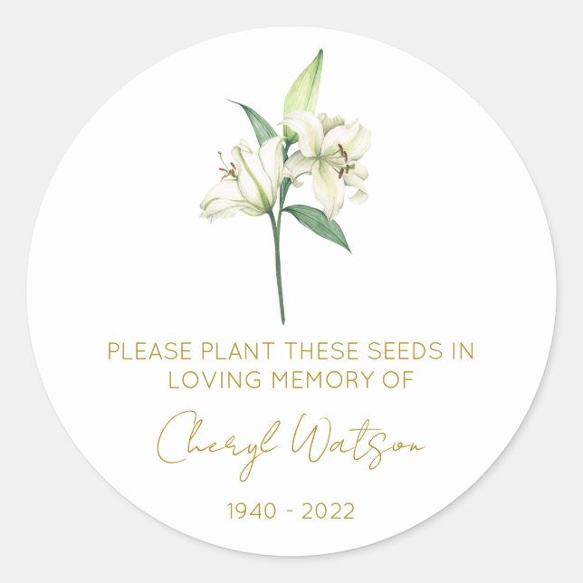 Sticker Rond Paquet de graines mémorial Simple Lily (Devant)