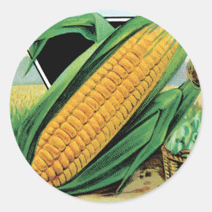 Sticker Rond Paquet de semences vintage Art Étiquette, Corn Jau