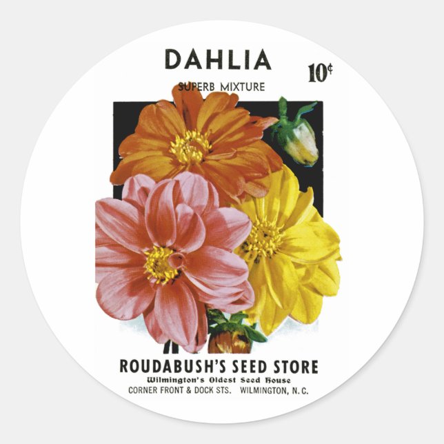 Sticker Rond Paquet de semences Vintage Dahlia (Devant)