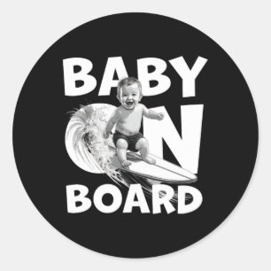 Sticker Rond Par bord par surf sur planche de surf Funny Surfer