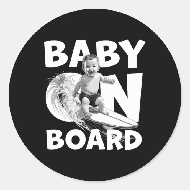 Sticker Rond Par bord par surf sur planche de surf Funny Surfer (Devant)