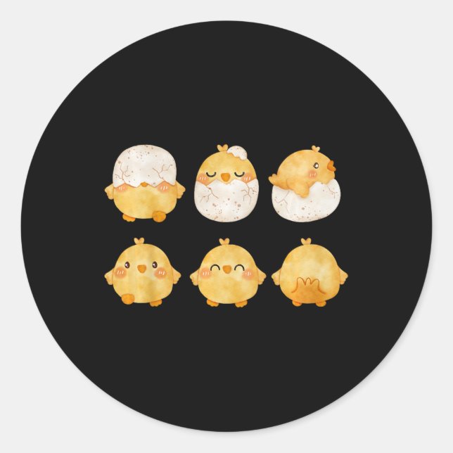 Sticker Rond Par des poussins éclosant d'œufs Petits poulets mi (Devant)