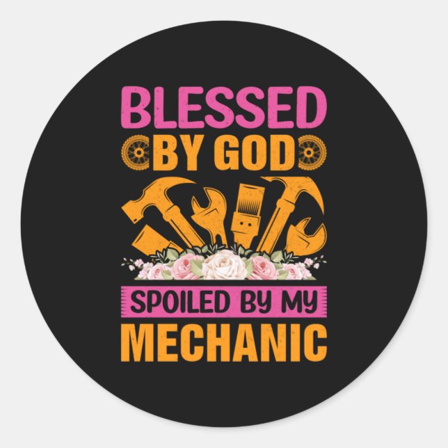 Sticker Rond Par Dieu Par Mon Mécanicien (Devant)