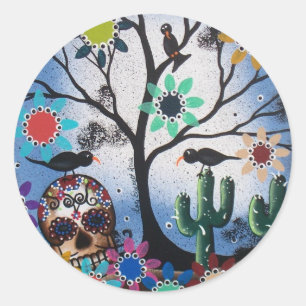 Sticker Rond Par Lori Everett_ Jour Des Morts, Mexicain, Crâne,