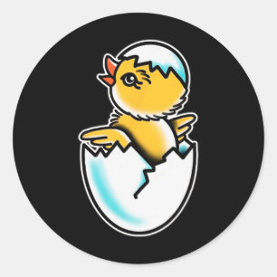 Sticker Rond Par Poussin Œuf Fêlé Jeune Poule