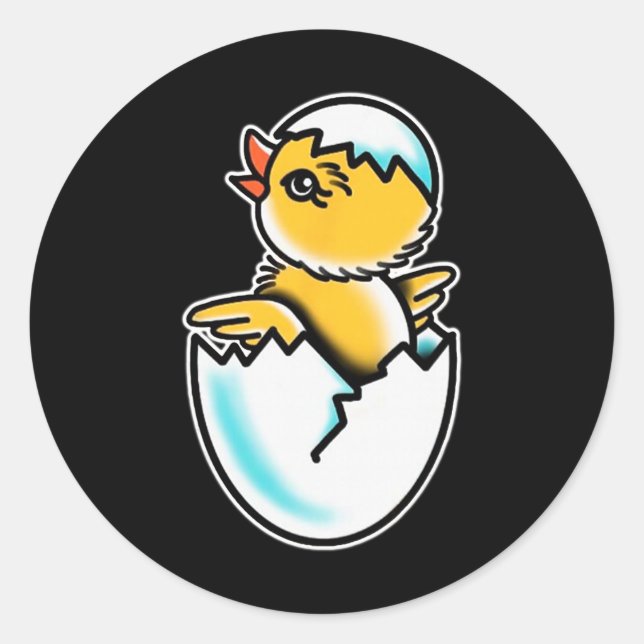 Sticker Rond Par Poussin Œuf Fêlé Jeune Poule  (Devant)