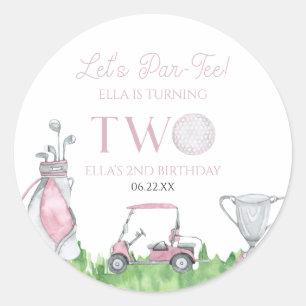 Sticker Rond Par-Tee Pink Golf 2e fête d'anniversaire