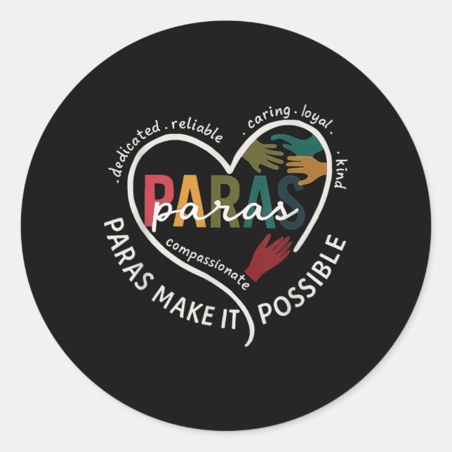 Sticker Rond Para Heart Paraprofessionnel enseignant Paraéducat (Devant)