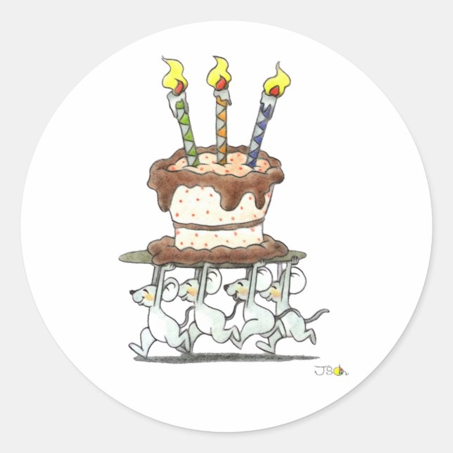 Sticker Rond Parade de souris avec gâteau d'anniversaire (Devant)
