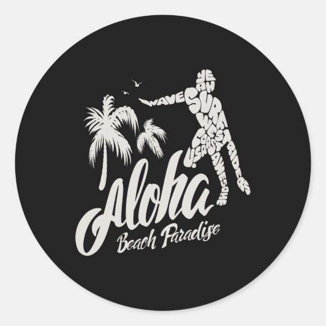 Sticker Rond Paradis de la plage Aloha Surf Surfing  (Devant)