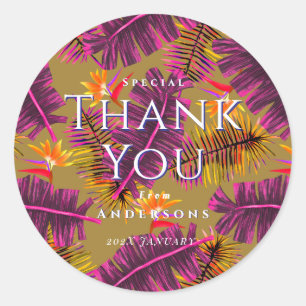 Sticker Rond Paradis de palmiers jaune orange merci