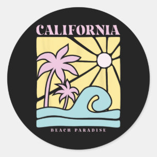 Sticker Rond Paradis de plage ensoleillé d'été Californie