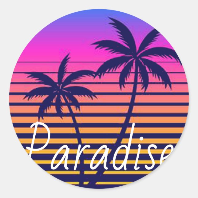 Sticker Rond Paradis du coucher de soleil rétro (Devant)