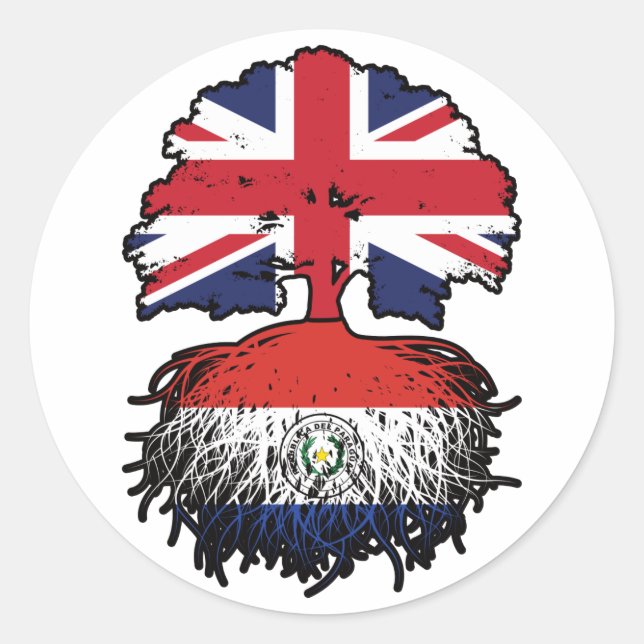 Sticker Rond Paraguay Paraguayen, Royaume-Uni Drapeau des racin (Devant)
