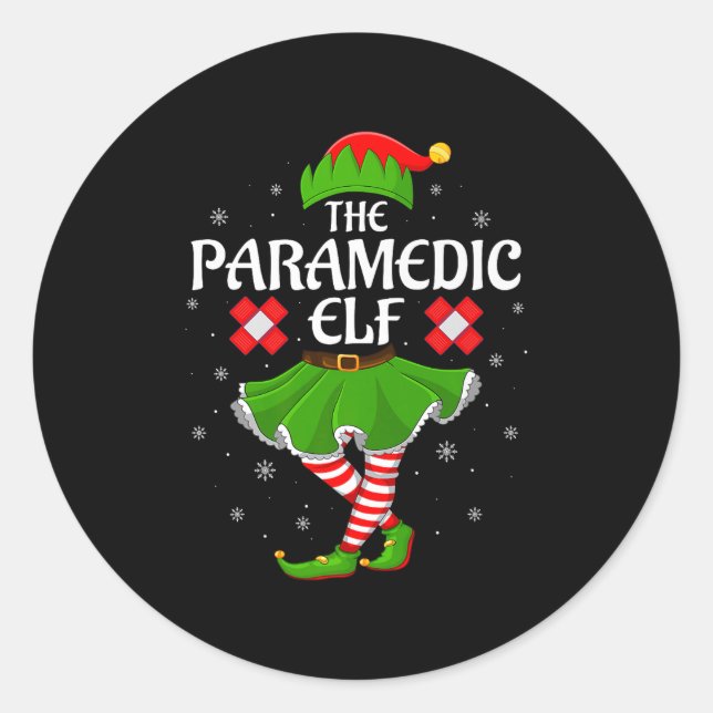Sticker Rond Paramedic Elf Christmas Family Girls Women Elf Squ (Devant)
