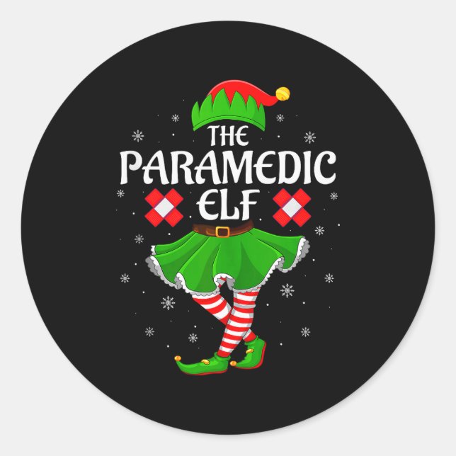 Sticker Rond Paramedic Elf Christmas Family Girls Women Elf Squ (Devant)