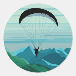 Sticker Rond Parapente Pilote Volant Montagnes Sports