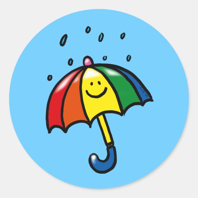Sticker Rond Parapluie arc-en-ciel et gouttes de pluie (Devant)