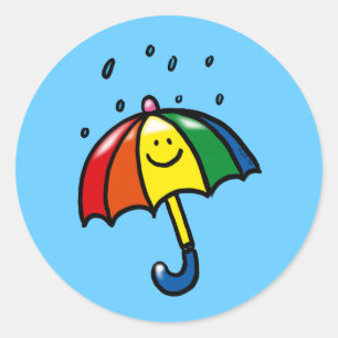 Sticker Rond Parapluie arc-en-ciel et gouttes de pluie