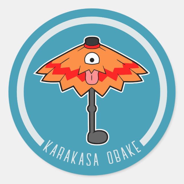 Sticker Rond Parapluie de dessin mignon Fantôme | Yokai japonai (Devant)