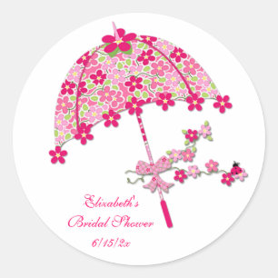 Sticker Rond Parapluie floral rose