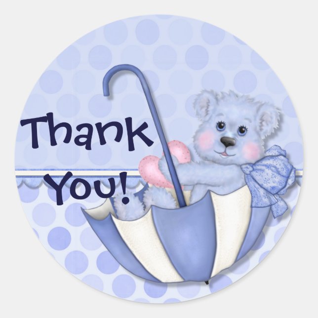 Sticker Rond Parapluie Ours Bleu Merci bébé (Devant)