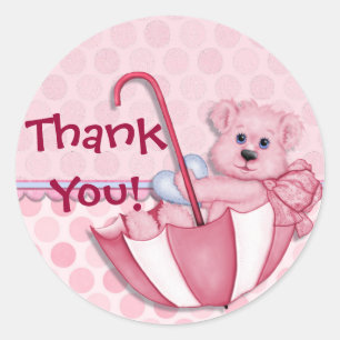 Sticker Rond Parapluie Ours rose Merci bébé
