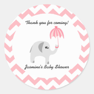 Sticker Rond Parapluie rose Baby shower éléphant