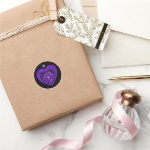 Sticker Rond Parapluie violet & coeurs .7